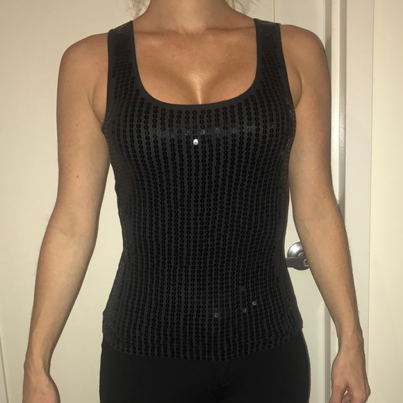 EXPRESS BLACK SEQUIN TANK TOP - Picture 1 of 5